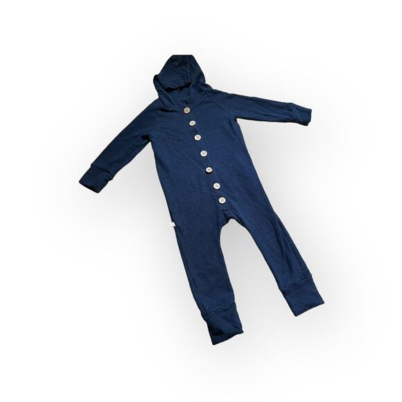 Childhoods Navy Hoodie Button Front Romper - Picture 1 of 3